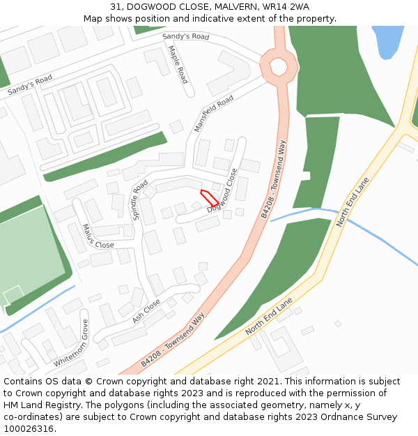 31, DOGWOOD CLOSE, MALVERN, WR14 2WA: Location map and indicative extent of plot