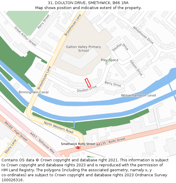31, DOULTON DRIVE, SMETHWICK, B66 1RA: Location map and indicative extent of plot