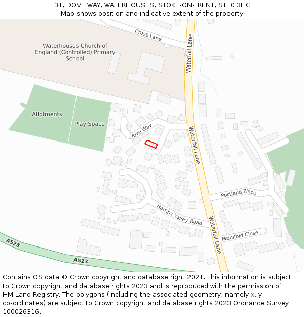 31, DOVE WAY, WATERHOUSES, STOKE-ON-TRENT, ST10 3HG: Location map and indicative extent of plot