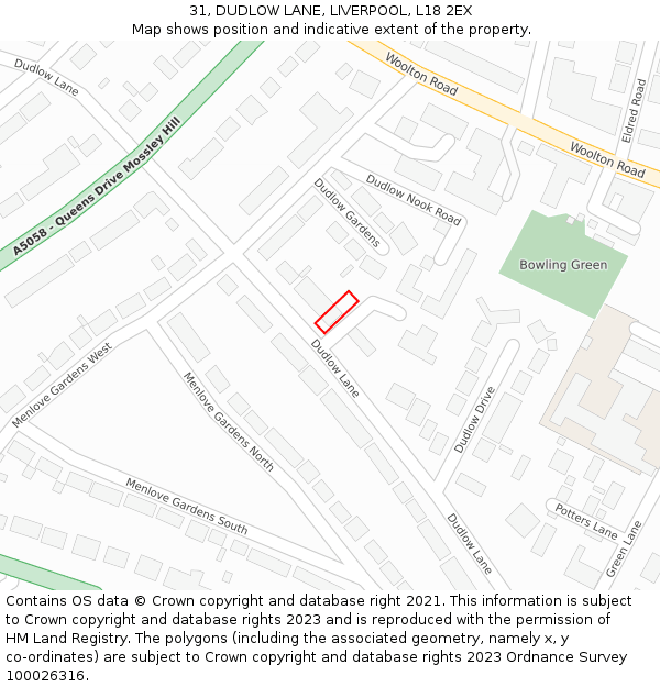 31, DUDLOW LANE, LIVERPOOL, L18 2EX: Location map and indicative extent of plot