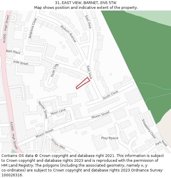 31, EAST VIEW, BARNET, EN5 5TW: Location map and indicative extent of plot
