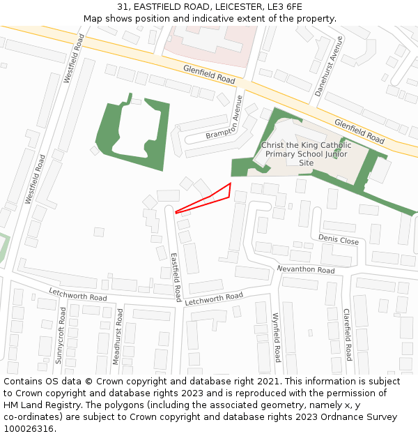 31, EASTFIELD ROAD, LEICESTER, LE3 6FE: Location map and indicative extent of plot