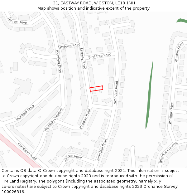 31, EASTWAY ROAD, WIGSTON, LE18 1NH: Location map and indicative extent of plot