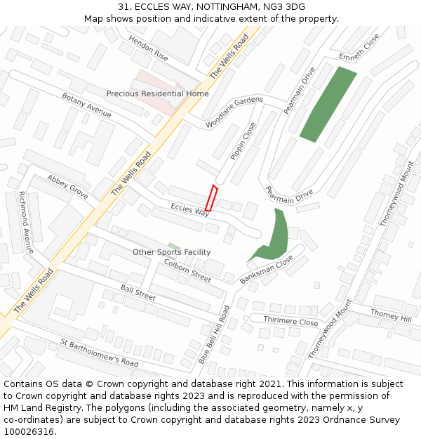 31, ECCLES WAY, NOTTINGHAM, NG3 3DG: Location map and indicative extent of plot