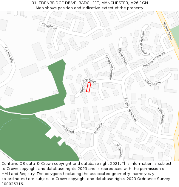 31, EDENBRIDGE DRIVE, RADCLIFFE, MANCHESTER, M26 1GN: Location map and indicative extent of plot