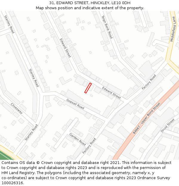 31, EDWARD STREET, HINCKLEY, LE10 0DH: Location map and indicative extent of plot