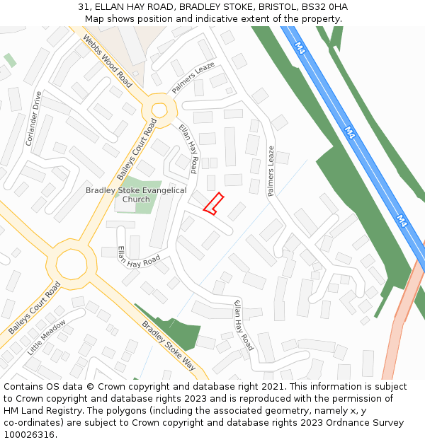 31, ELLAN HAY ROAD, BRADLEY STOKE, BRISTOL, BS32 0HA: Location map and indicative extent of plot