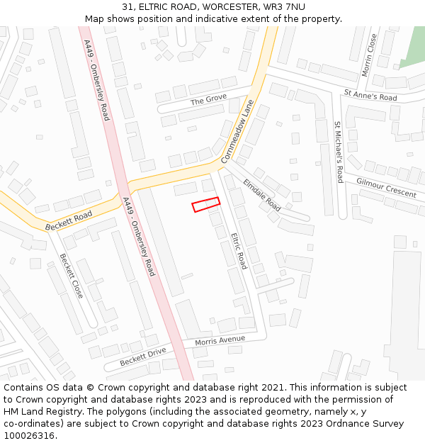 31, ELTRIC ROAD, WORCESTER, WR3 7NU: Location map and indicative extent of plot