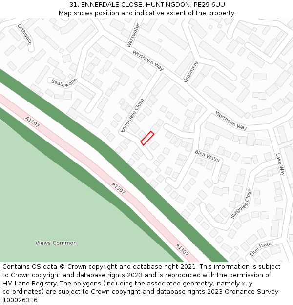 31, ENNERDALE CLOSE, HUNTINGDON, PE29 6UU: Location map and indicative extent of plot