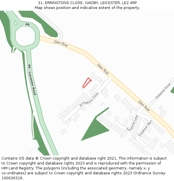 31, ERRINGTONS CLOSE, OADBY, LEICESTER, LE2 4RP: Location map and indicative extent of plot