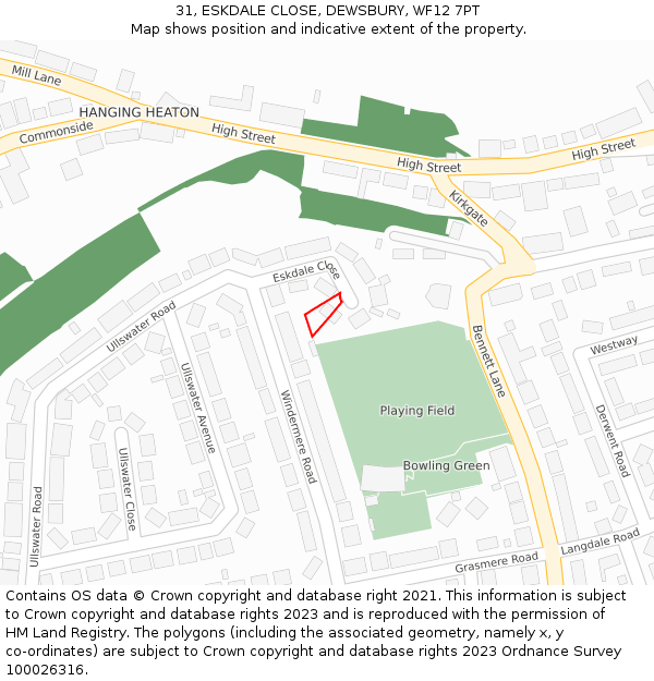 31, ESKDALE CLOSE, DEWSBURY, WF12 7PT: Location map and indicative extent of plot