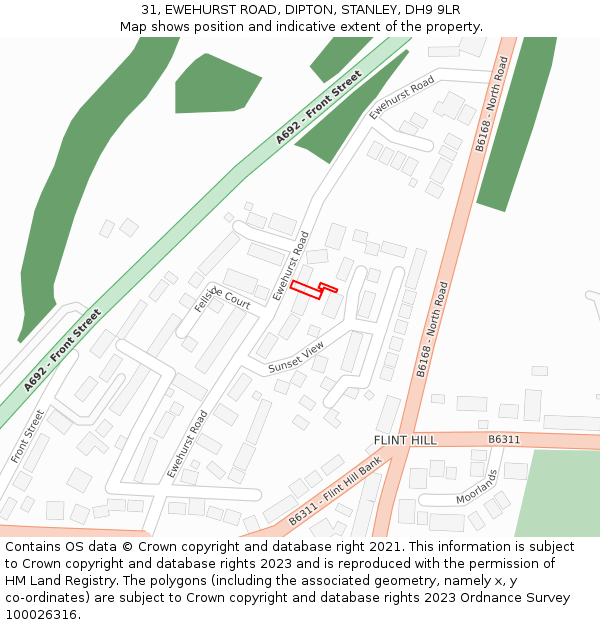 31, EWEHURST ROAD, DIPTON, STANLEY, DH9 9LR: Location map and indicative extent of plot