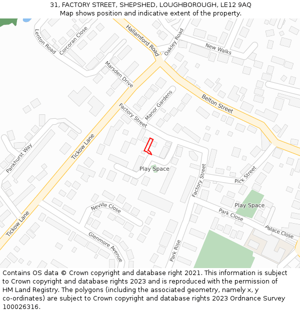 31, FACTORY STREET, SHEPSHED, LOUGHBOROUGH, LE12 9AQ: Location map and indicative extent of plot