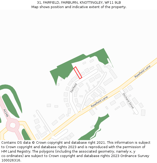 31, FAIRFIELD, FAIRBURN, KNOTTINGLEY, WF11 9LB: Location map and indicative extent of plot