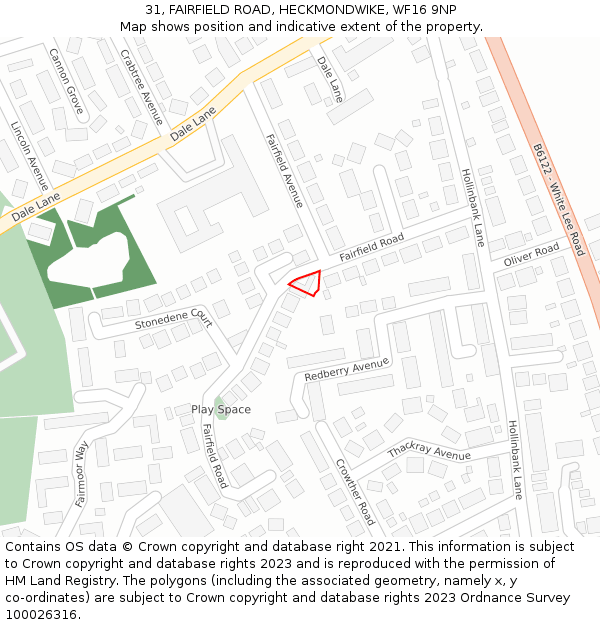 31, FAIRFIELD ROAD, HECKMONDWIKE, WF16 9NP: Location map and indicative extent of plot