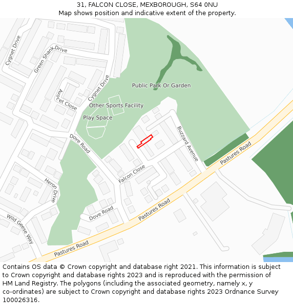 31, FALCON CLOSE, MEXBOROUGH, S64 0NU: Location map and indicative extent of plot