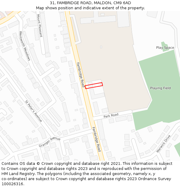 31, FAMBRIDGE ROAD, MALDON, CM9 6AD: Location map and indicative extent of plot