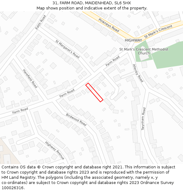 31, FARM ROAD, MAIDENHEAD, SL6 5HX: Location map and indicative extent of plot