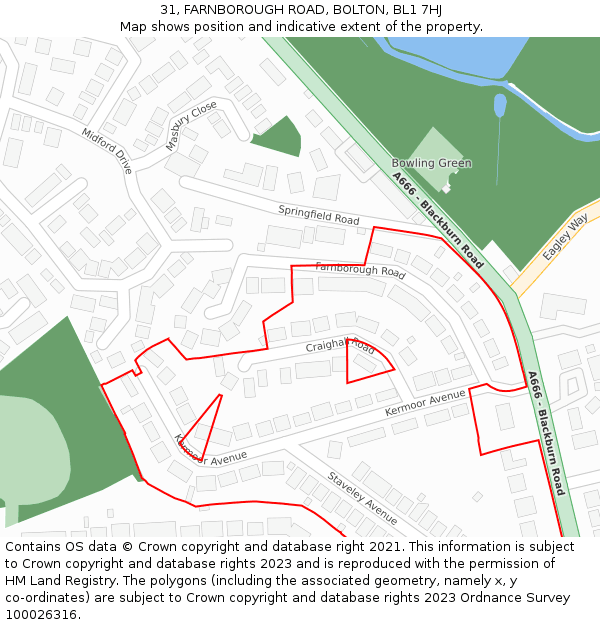 31, FARNBOROUGH ROAD, BOLTON, BL1 7HJ: Location map and indicative extent of plot