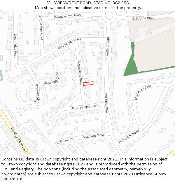 31, FARROWDENE ROAD, READING, RG2 8SD: Location map and indicative extent of plot