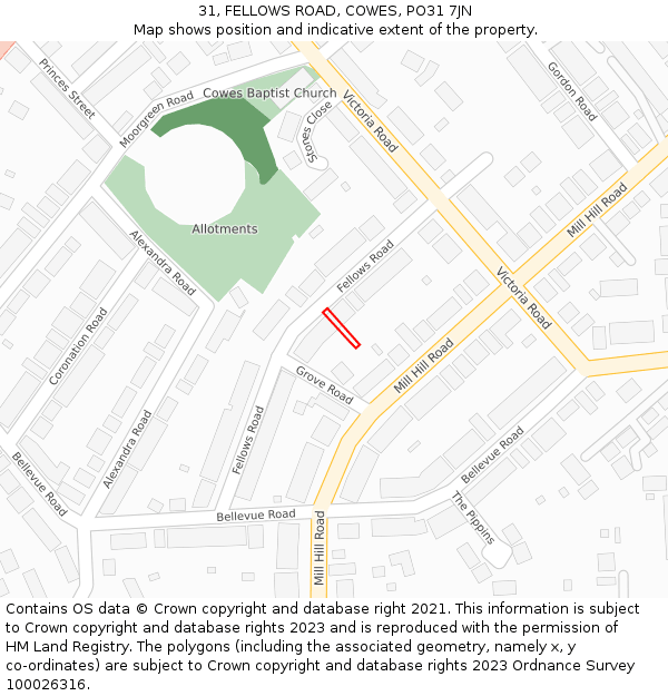 31, FELLOWS ROAD, COWES, PO31 7JN: Location map and indicative extent of plot