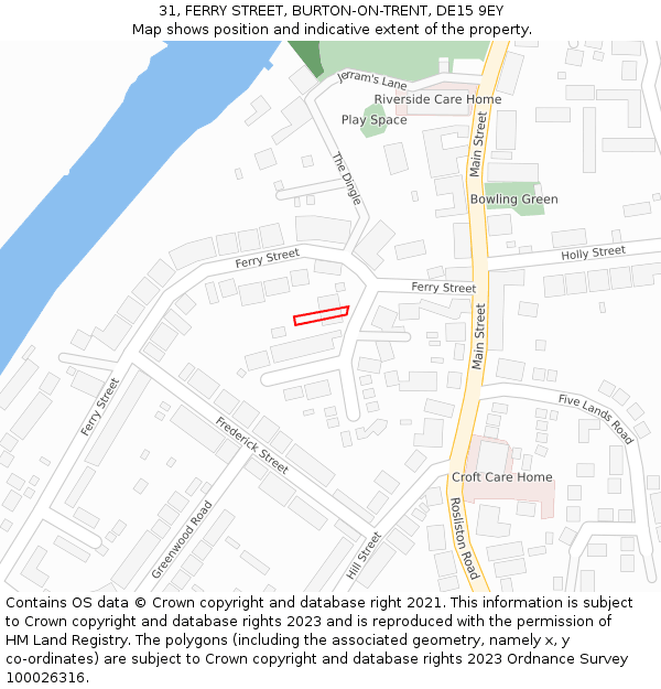 31, FERRY STREET, BURTON-ON-TRENT, DE15 9EY: Location map and indicative extent of plot