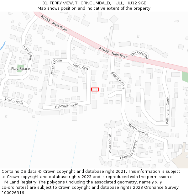 31, FERRY VIEW, THORNGUMBALD, HULL, HU12 9GB: Location map and indicative extent of plot