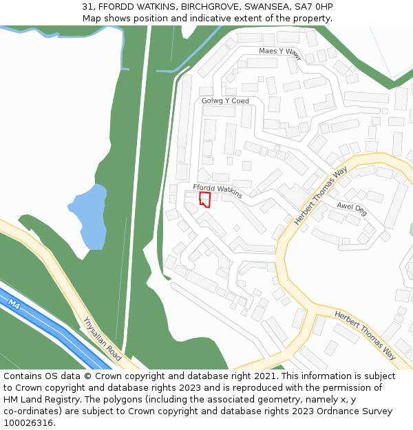 31, FFORDD WATKINS, BIRCHGROVE, SWANSEA, SA7 0HP: Location map and indicative extent of plot