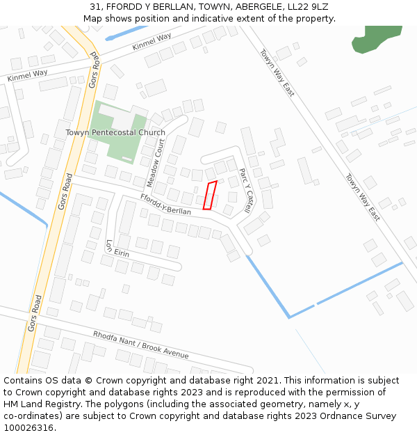 31, FFORDD Y BERLLAN, TOWYN, ABERGELE, LL22 9LZ: Location map and indicative extent of plot