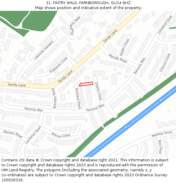 31, FINTRY WALK, FARNBOROUGH, GU14 9HZ: Location map and indicative extent of plot