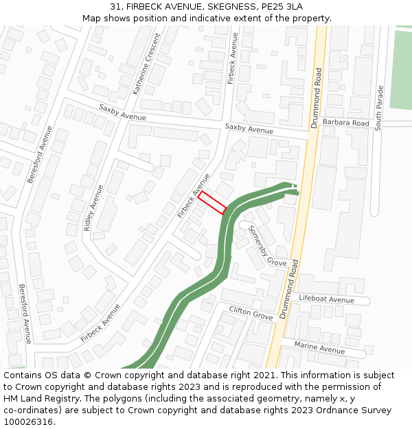 31, FIRBECK AVENUE, SKEGNESS, PE25 3LA: Location map and indicative extent of plot