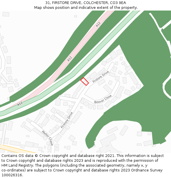 31, FIRSTORE DRIVE, COLCHESTER, CO3 9EA: Location map and indicative extent of plot
