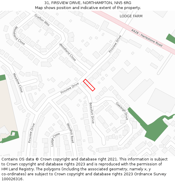31, FIRSVIEW DRIVE, NORTHAMPTON, NN5 6RG: Location map and indicative extent of plot