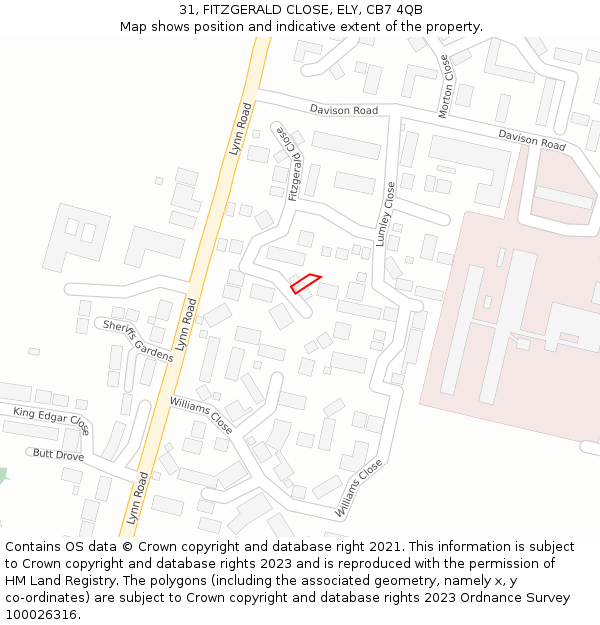 31, FITZGERALD CLOSE, ELY, CB7 4QB: Location map and indicative extent of plot