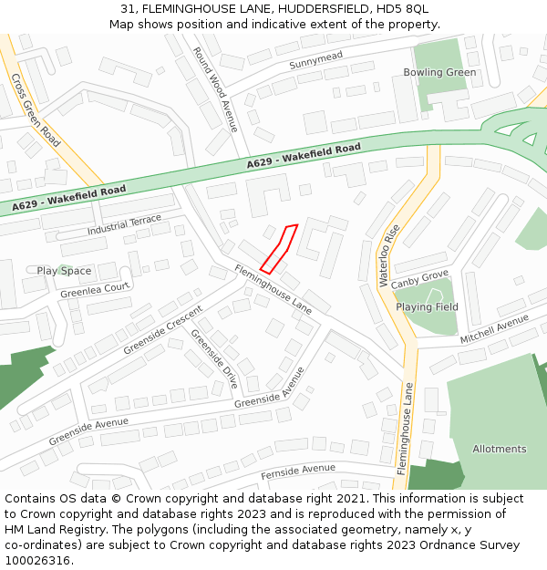 31, FLEMINGHOUSE LANE, HUDDERSFIELD, HD5 8QL: Location map and indicative extent of plot