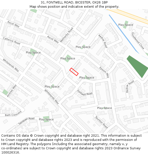 31, FONTWELL ROAD, BICESTER, OX26 1BP: Location map and indicative extent of plot