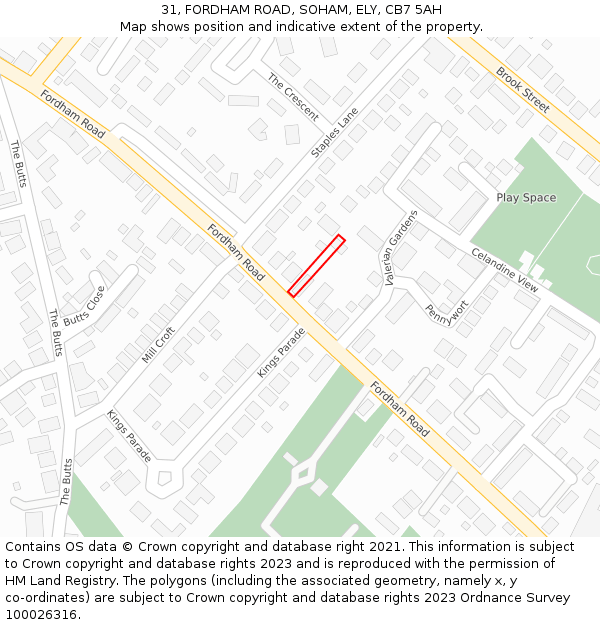 31, FORDHAM ROAD, SOHAM, ELY, CB7 5AH: Location map and indicative extent of plot