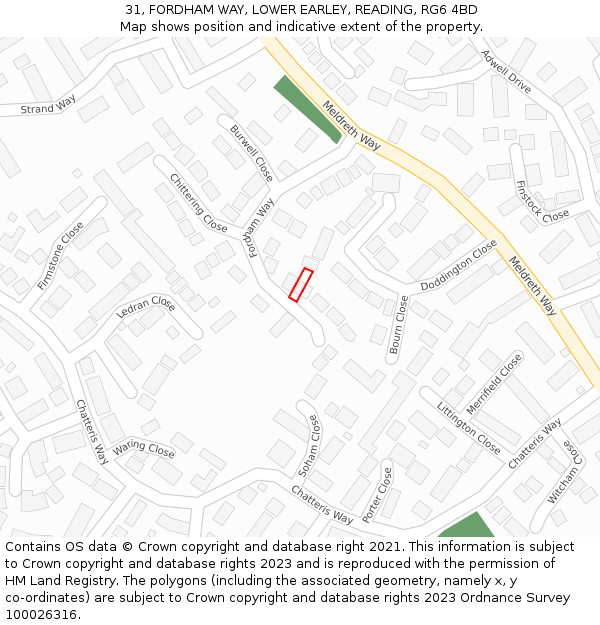 31, FORDHAM WAY, LOWER EARLEY, READING, RG6 4BD: Location map and indicative extent of plot