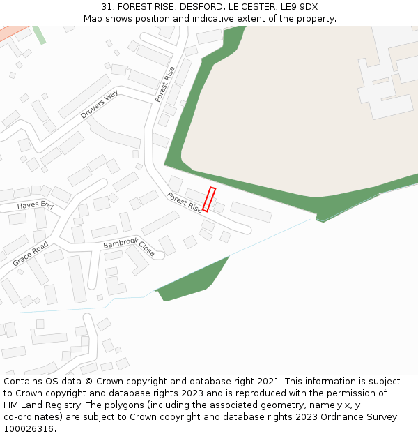 31, FOREST RISE, DESFORD, LEICESTER, LE9 9DX: Location map and indicative extent of plot