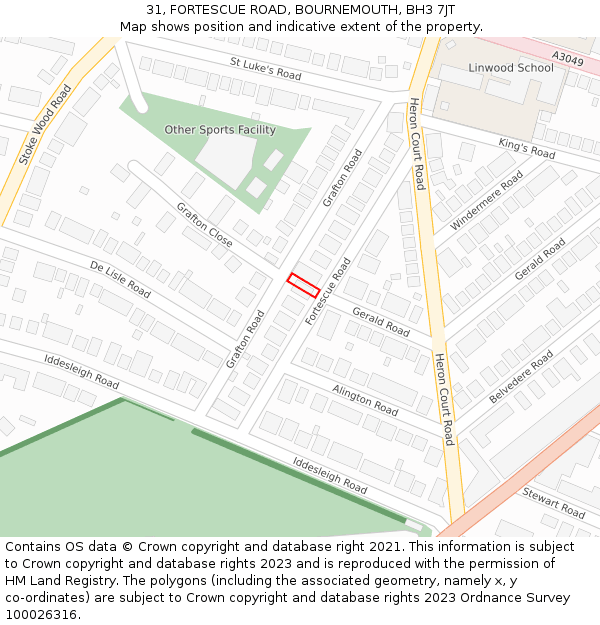 31, FORTESCUE ROAD, BOURNEMOUTH, BH3 7JT: Location map and indicative extent of plot