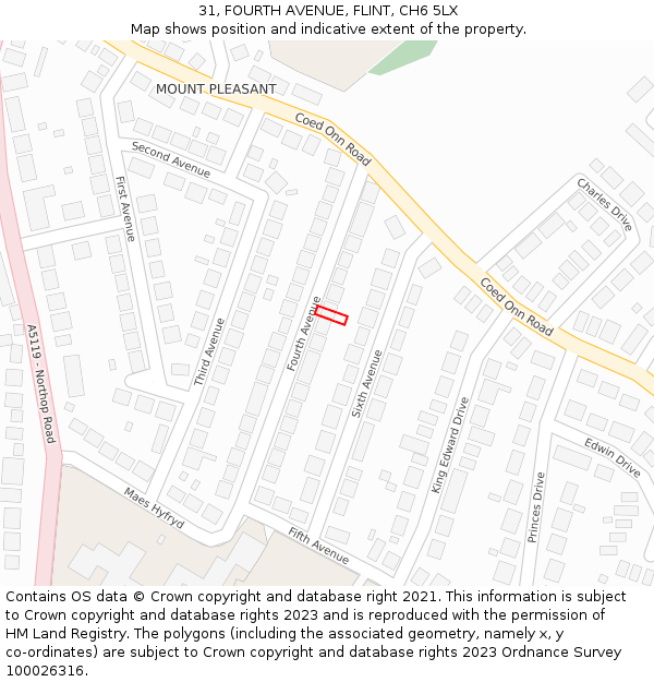 31, FOURTH AVENUE, FLINT, CH6 5LX: Location map and indicative extent of plot