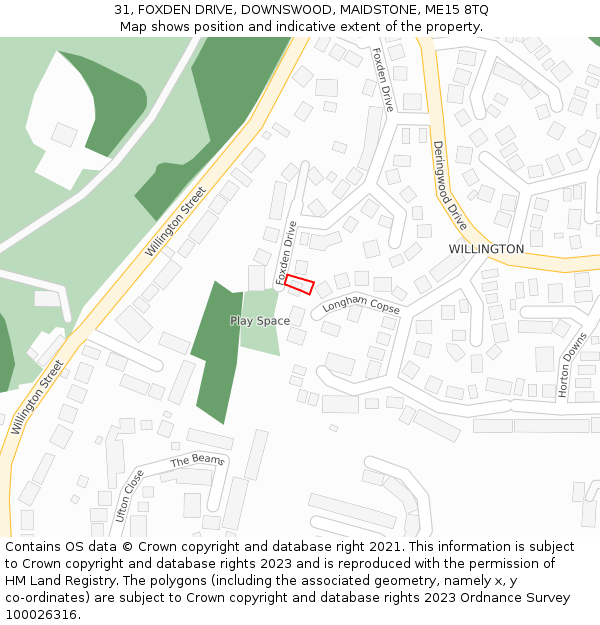 31, FOXDEN DRIVE, DOWNSWOOD, MAIDSTONE, ME15 8TQ: Location map and indicative extent of plot