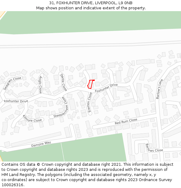 31, FOXHUNTER DRIVE, LIVERPOOL, L9 0NB: Location map and indicative extent of plot