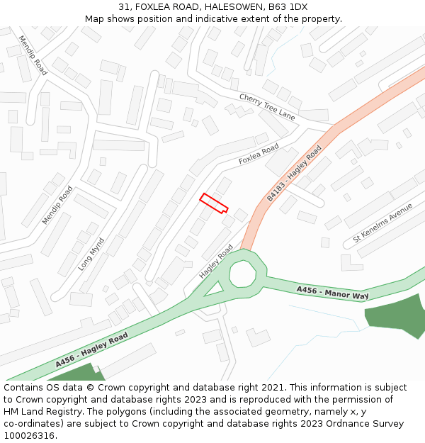 31, FOXLEA ROAD, HALESOWEN, B63 1DX: Location map and indicative extent of plot