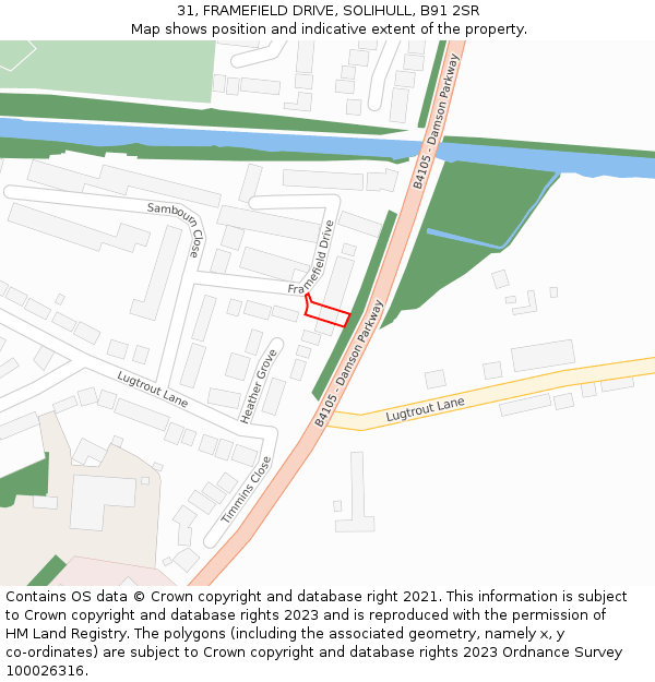 31, FRAMEFIELD DRIVE, SOLIHULL, B91 2SR: Location map and indicative extent of plot