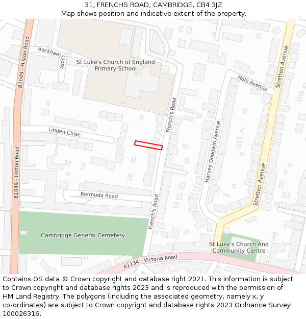 31, FRENCHS ROAD, CAMBRIDGE, CB4 3JZ: Location map and indicative extent of plot