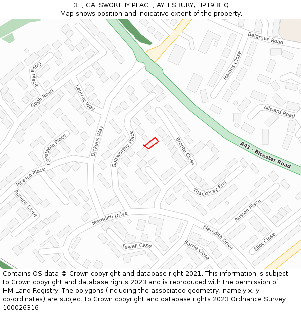 31, GALSWORTHY PLACE, AYLESBURY, HP19 8LQ: Location map and indicative extent of plot