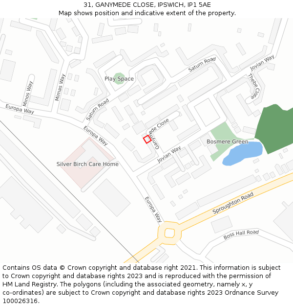 31, GANYMEDE CLOSE, IPSWICH, IP1 5AE: Location map and indicative extent of plot