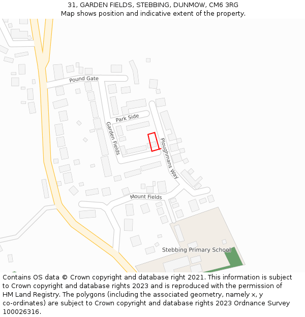 31, GARDEN FIELDS, STEBBING, DUNMOW, CM6 3RG: Location map and indicative extent of plot