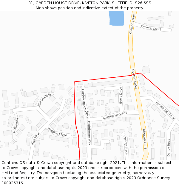 31, GARDEN HOUSE DRIVE, KIVETON PARK, SHEFFIELD, S26 6SS: Location map and indicative extent of plot